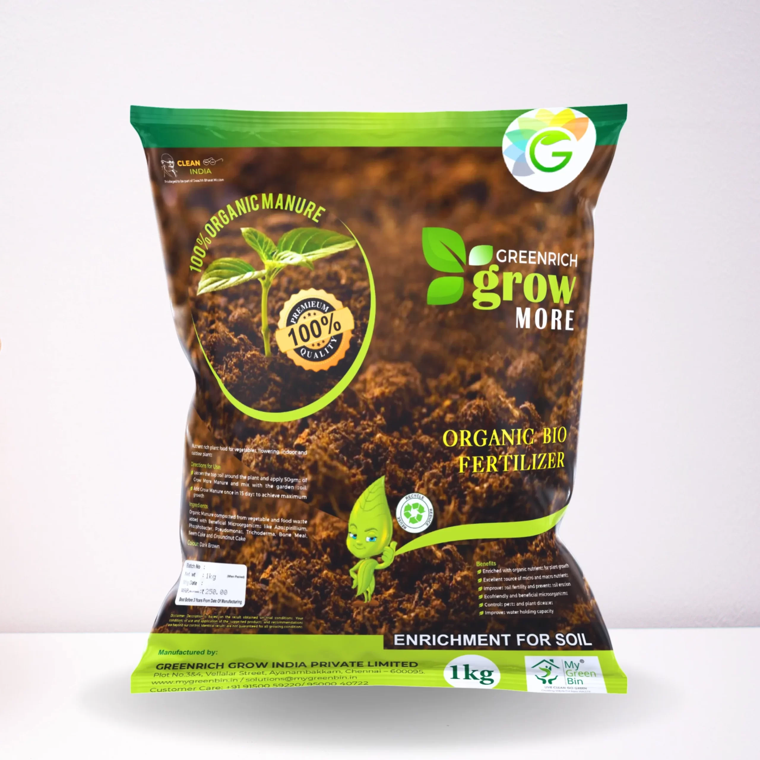 Greenrich Grow More Organic Compost Manure applied in home garden for soil health