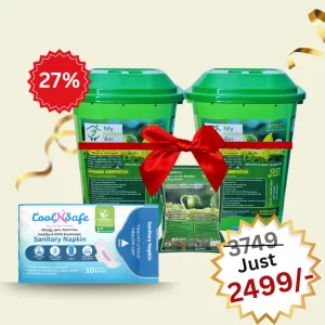 Home Compost Bin 25Lit (2 Bins) + 5 Lit Microbes+1Pack of Sanitary Napkin